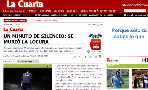 La prensa chilena lamenta la salida de Bielsa